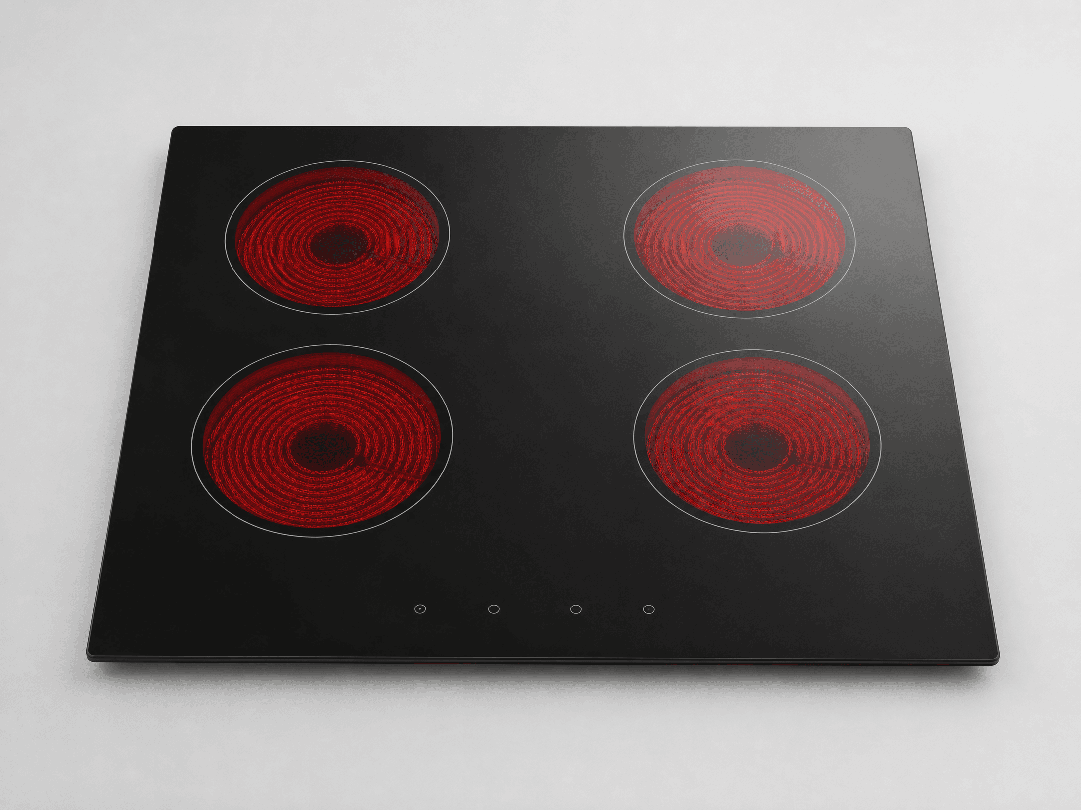 4-zone built-in ceramic hob HP-CH4 with 6000W radiant heating on black ceramic glass, compatible with all cookware