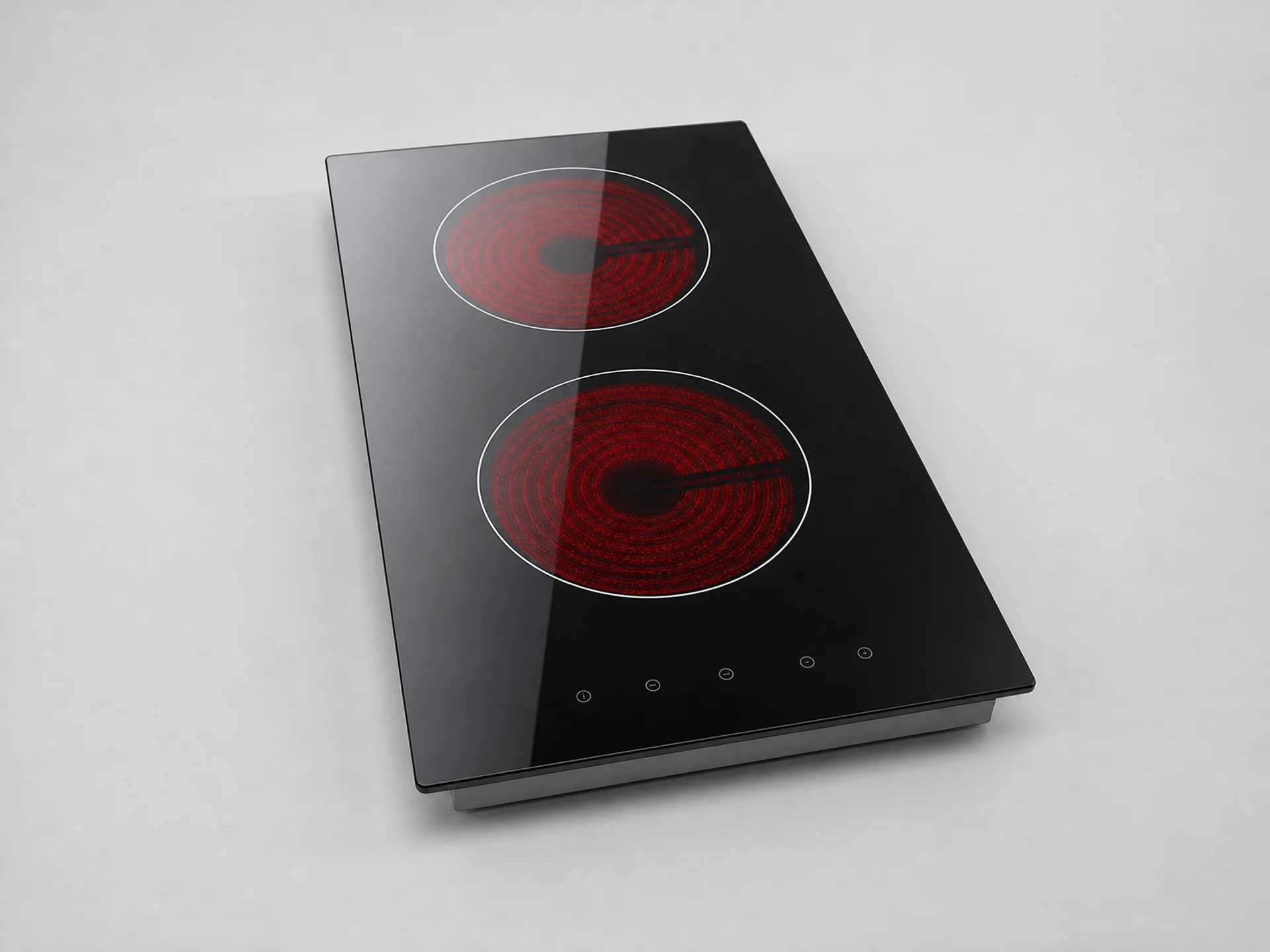 Double zone ceramic hob HP-CH2 with radiant heating and touch controls, compatible with all cookware types