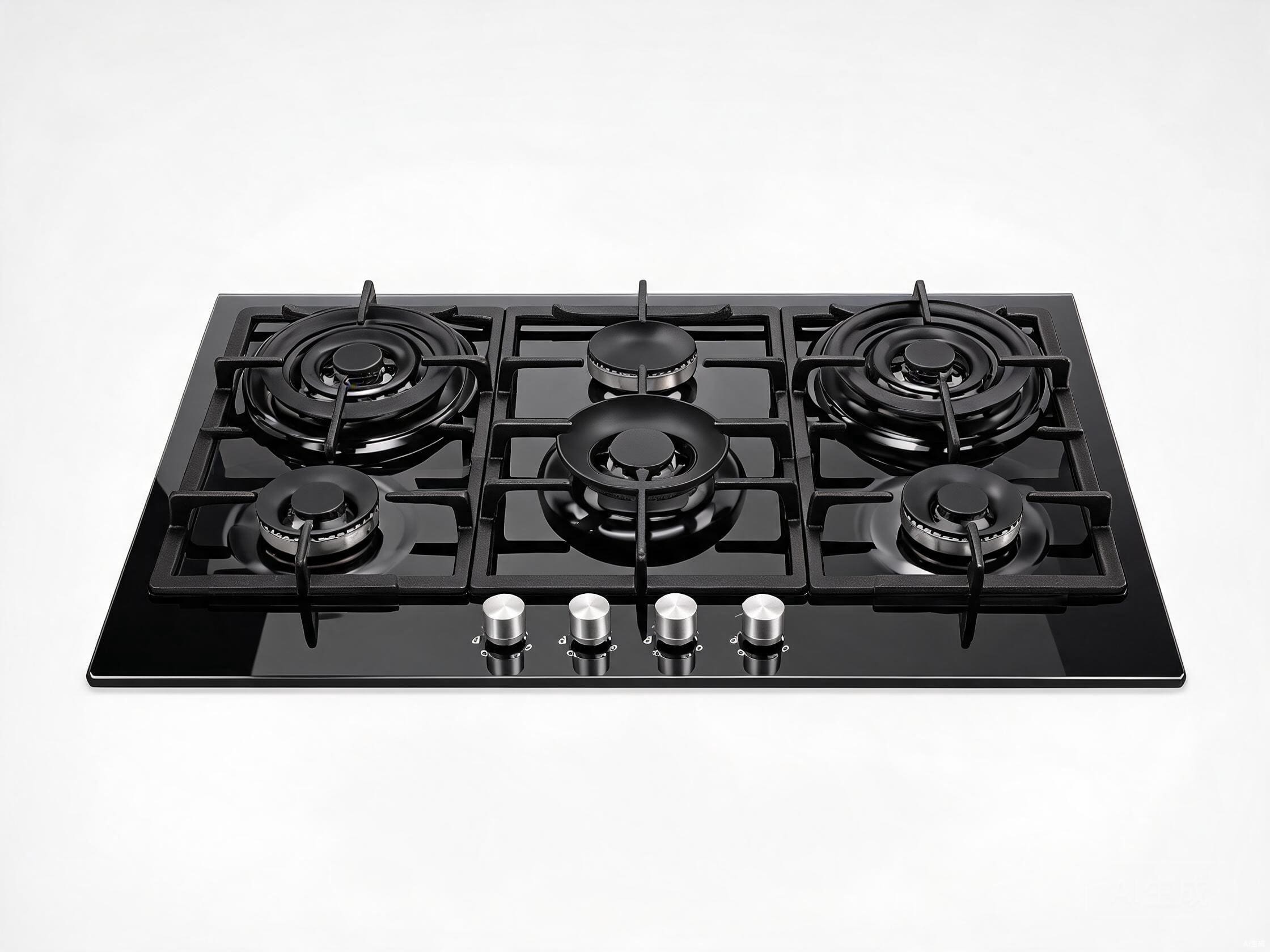 5-burner built-in gas hob HP-GS5 with double wok burners and black tempered glass surface for premium kitchens