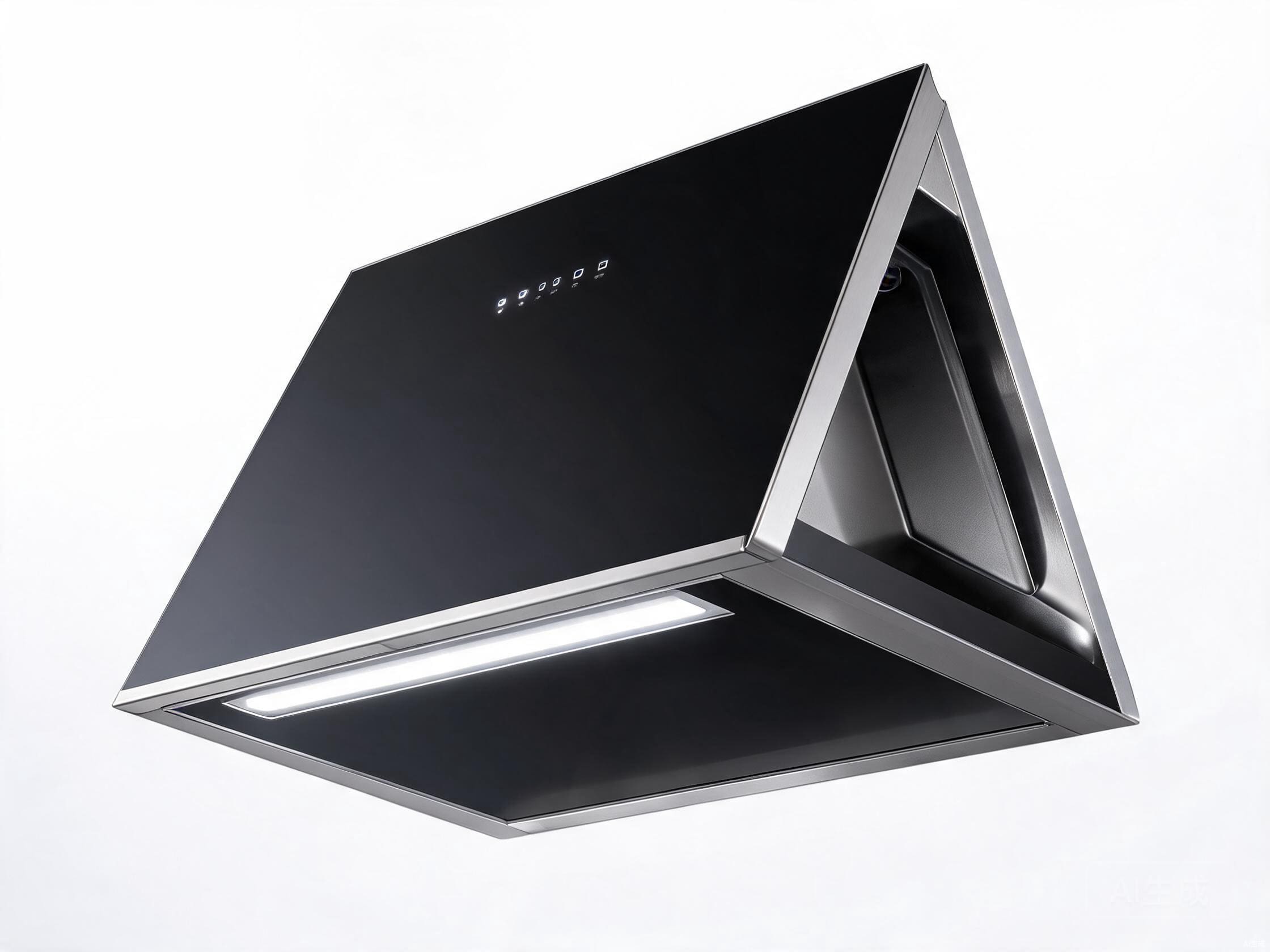 750mm inclined glass range hood HP-RH75I with side extraction design and black tempered glass panel for modern kitchens