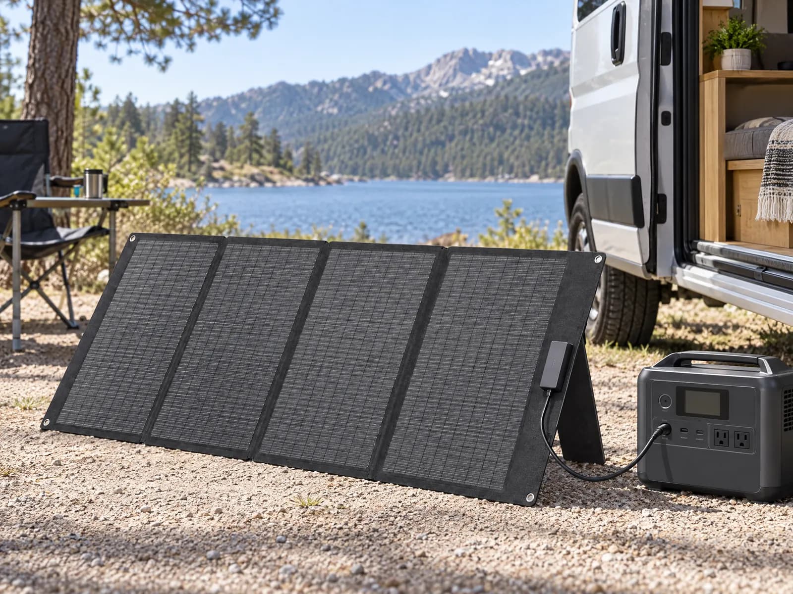 Panel solar plegable 200W — vista del producto con marca HousePlus