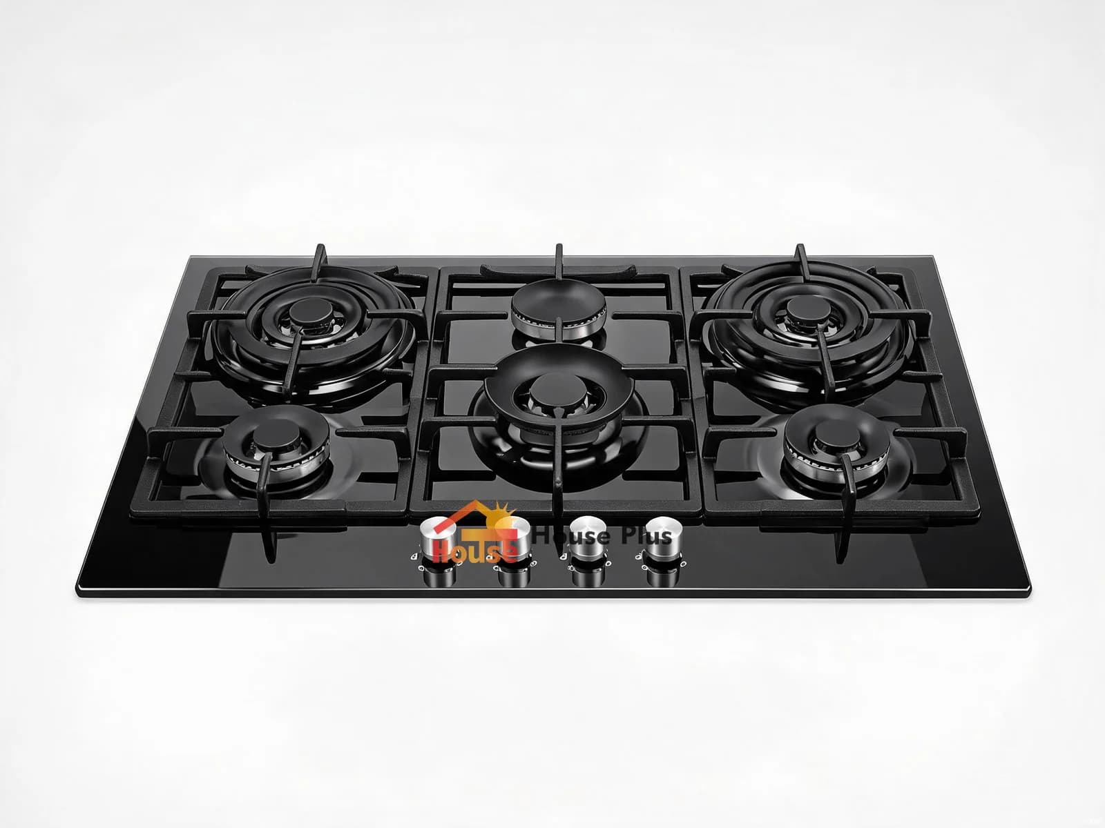 5-Flammen Einbau-Gaskochfeld — Doppel-Wok + gehärtetes Glas — HousePlus Markenprodukt-Ansicht
