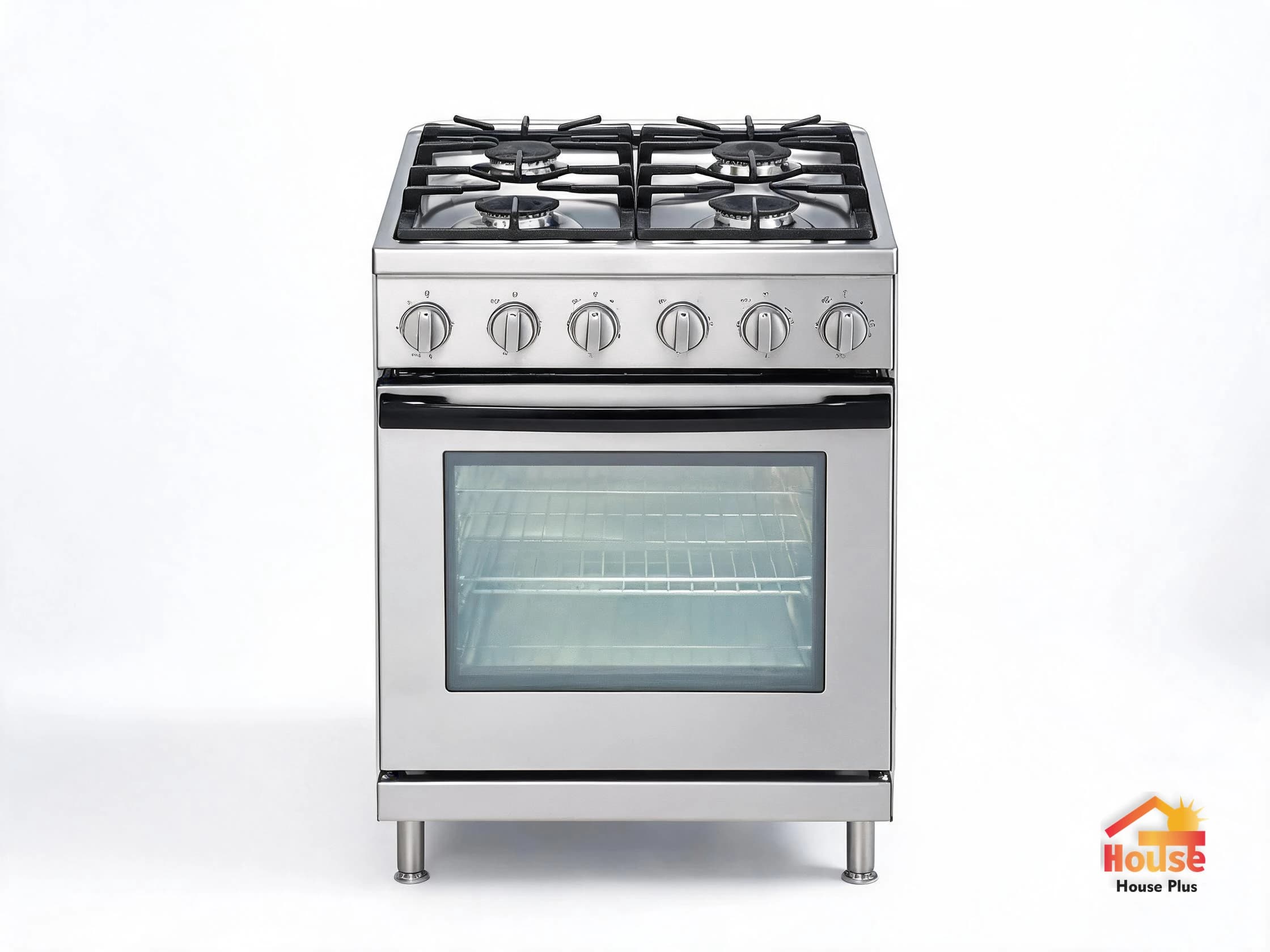 Freistehender Gasherd mit Backofen — 4 Brenner + 70L — HousePlus Markenprodukt-Ansicht