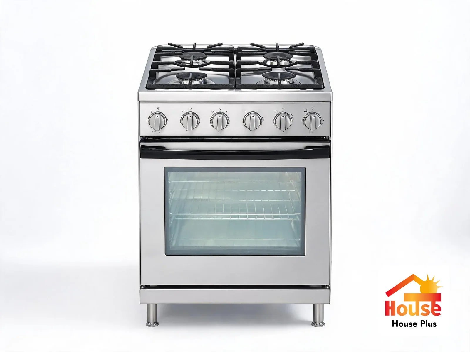 Freistehender Gasherd mit Backofen — 4 Brenner + 70L — HousePlus Markenprodukt-Ansicht
