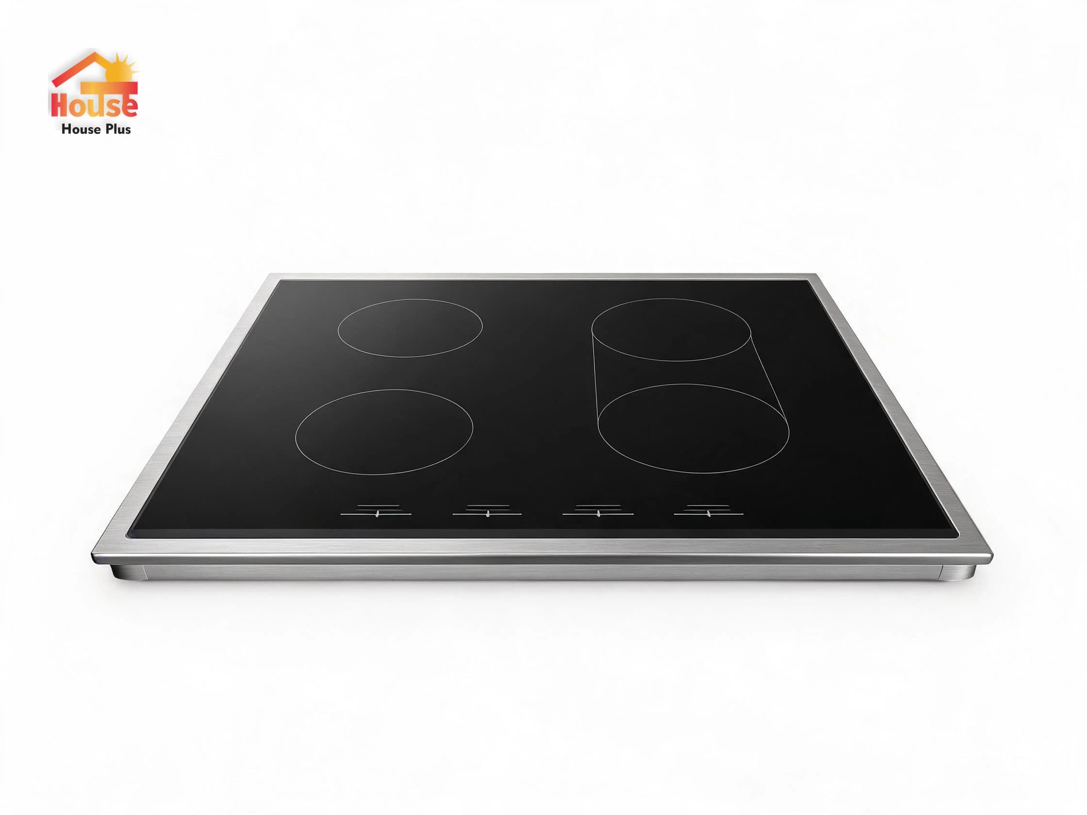 Placa de inducción empotrable de 4 zonas — Flex Bridge + Touch — vista del producto con marca HousePlus