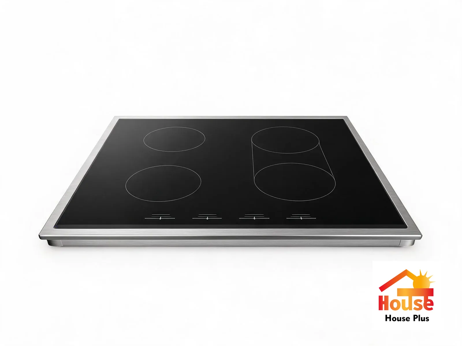 Placa de inducción empotrable de 4 zonas — Flex Bridge + Touch — vista del producto con marca HousePlus