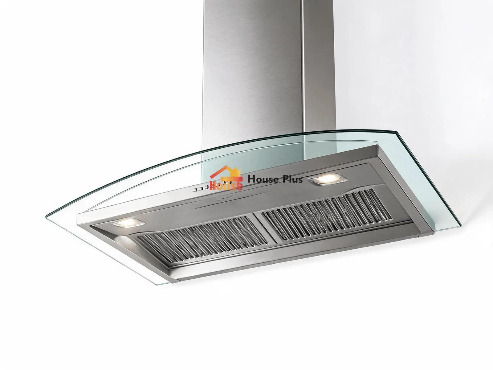 Campana extractora con dosel de vidrio curvo de 900 mm: montaje en pared — vista del producto con marca HousePlus