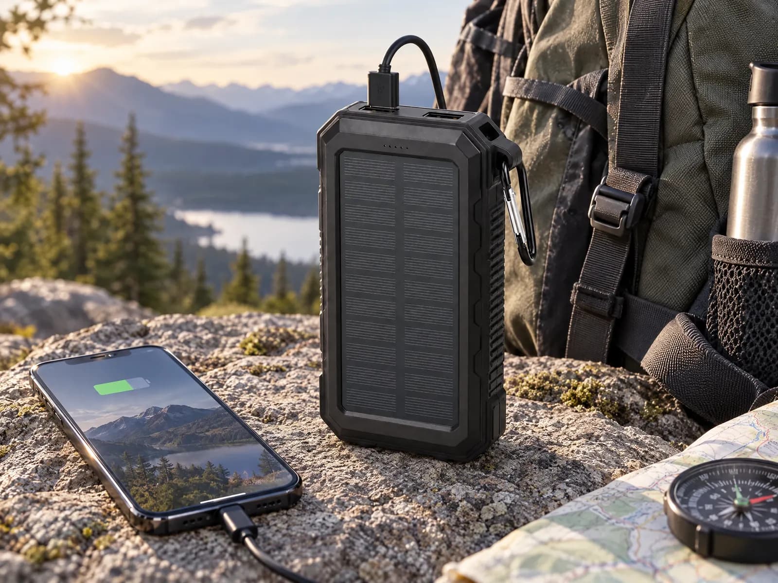 Batería externa solar 20000mAh — vista del producto con marca HousePlus