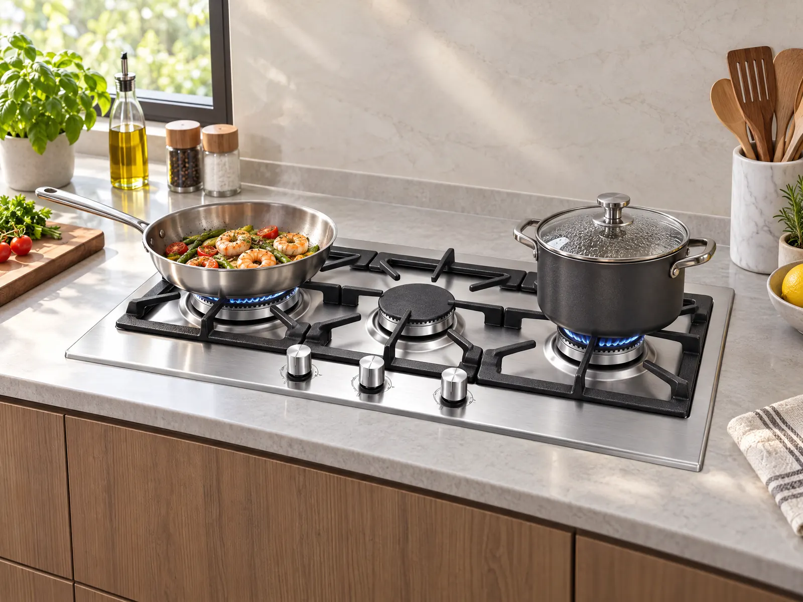 3-Burner Built-in Gas Hob — Stainless Steel — HousePlus branded product view