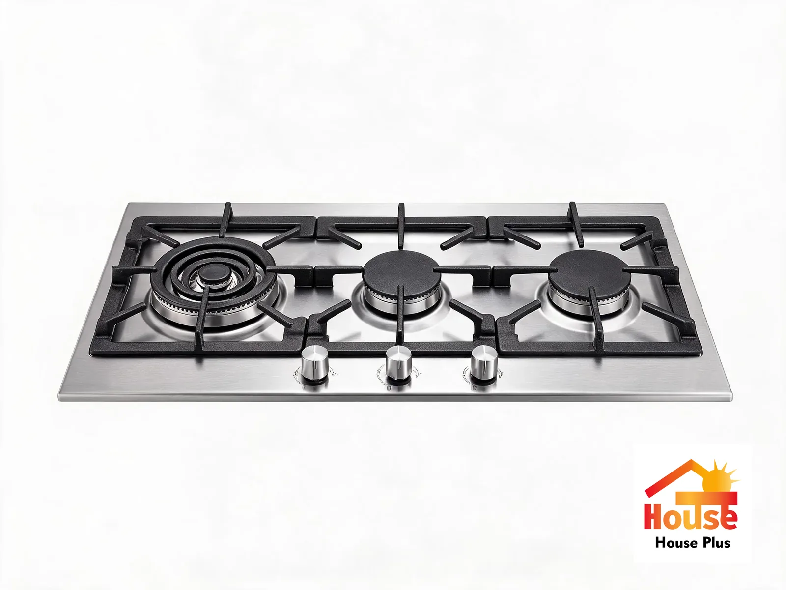 3-Burner Built-in Gas Hob — Stainless Steel — HousePlus branded product view
