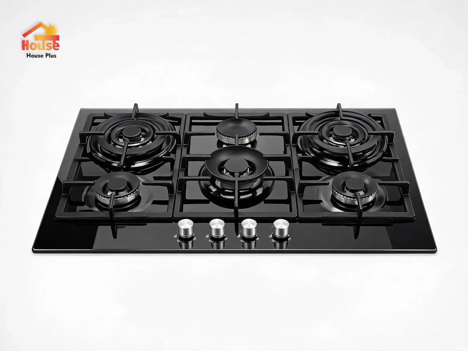 5-Burner Built-in Gas Hob — Double Wok + Tempered Glass — HousePlus branded product view