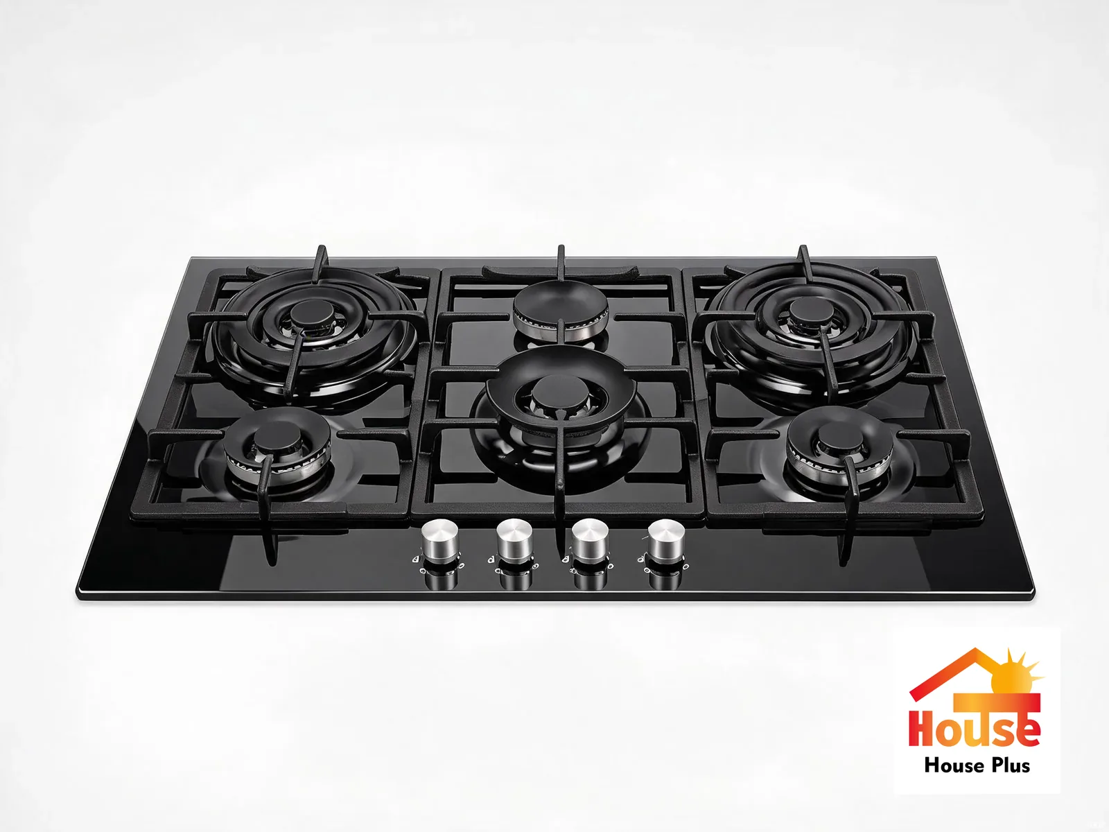 5-Burner Built-in Gas Hob — Double Wok + Tempered Glass — HousePlus branded product view