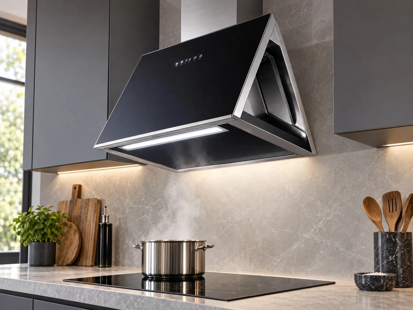 750mm Inclined Glass Range Hood — Side Extraction — HousePlus branded product view