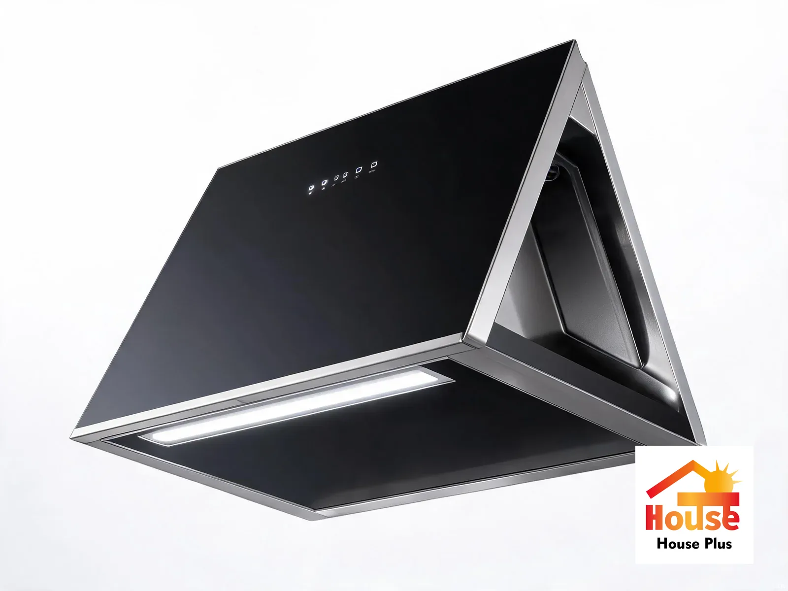 750mm Inclined Glass Range Hood — Side Extraction — HousePlus branded product view